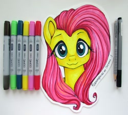 Size: 2282x2048 | Tagged: safe, artist:vird-gi, fluttershy, :3, bust, irl, looking at you, markers, photo, portrait, smiling, solo, traditional art