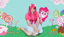 Size: 799x465 | Tagged: safe, artist:teller91, pinkie pie, human, barefoot, cosplay, feet, irl, irl human, photo