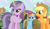 Size: 1142x653 | Tagged: safe, artist:razorbladetheunicron, derpibooru import, amethyst star, applejack, rainbow dash, sparkler, earth pony, pegasus, pony, unicorn, alternate hairstyle, alternate universe, base used, braided pigtails, cowboy hat, cutie mark, discorded, group, hat, lateverse, magic, ponyville, stetson, worried