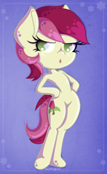 Size: 790x1280 | Tagged: safe, artist:matteglaze, roseluck, anthro, unguligrade anthro, hand on hip, pouting, solo, wide hips, wingding eyes