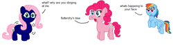 Size: 995x259 | Tagged: safe, artist:theinflater19, derpibooru import, fluttershy, pinkie pie, rainbow dash, earth pony, pegasus, pony, 1000 hours in ms paint, blueberry, engrish, food