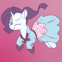 Size: 700x700 | Tagged: safe, artist:goat train, rarity, pony, unicorn, rarity investigates, clothes, dress, looking at you, smiling, solo, that was fast, wink