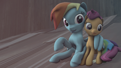 Size: 3840x2160 | Tagged: safe, artist:gergta, derpibooru import, rainbow dash, scootaloo, pegasus, pony, 3d, blushing, hug, scootalove, source filmmaker, winghug