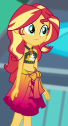 Size: 270x495 | Tagged: safe, screencap, sunset shimmer, better together, equestria girls, x marks the spot, belly button, clothes, cropped, female, solo, swimsuit