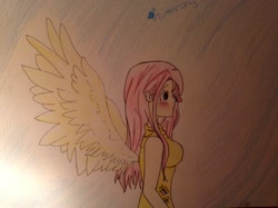 Size: 2592x1936 | Tagged: safe, artist:samwestly, fluttershy, human, humanized, solo, traditional art, winged humanization