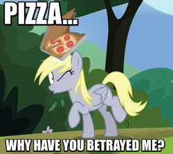 Size: 507x452 | Tagged: safe, screencap, derpy hooves, pegasus, pony, rock solid friendship, female, food, image macro, mare, meme, pizza, solo, tomato slices, tomatoes