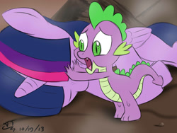 Size: 1600x1200 | Tagged: safe, artist:tomtornados, derpibooru import, spike, twilight sparkle, twilight sparkle (alicorn), alicorn, dragon, pony, colored, dead, female, frown, male, mare, on side, pushing, sad, the lion king, wide eyes