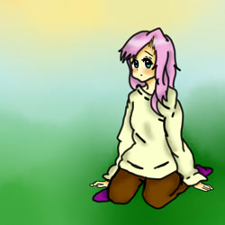 Size: 900x900 | Tagged: safe, artist:cookiestaralani, fluttershy, human, clothes, humanized, solo, sweatershy