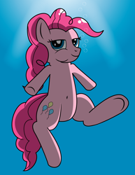 Size: 2550x3300 | Tagged: safe, artist:saburodaimando, pinkie pie, earth pony, pony, bedroom eyes, belly button, bubble, solo, swimming, underwater