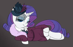 Size: 1042x666 | Tagged: safe, artist:carnifex, rarity, pony, unicorn, rarity investigates, bedroom eyes, bowtie, clothes, detective, draw me like one of your french girls, female, looking at you, mare, noir, on side, smiling, solo