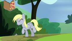 Size: 1920x1090 | Tagged: safe, screencap, derpy hooves, pegasus, pony, rock solid friendship, female, food, mare, pizza, solo