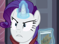 Size: 800x600 | Tagged: safe, edit, edited screencap, screencap, rarity, pony, unicorn, rarity investigates, drugs, marijuana, solo