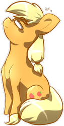 Size: 977x1920 | Tagged: safe, artist:lizzyoliravioli, applejack, earth pony, pony, looking up, simple background, sitting, solo