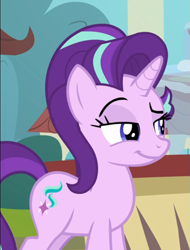 Size: 597x787 | Tagged: safe, screencap, starlight glimmer, pony, unicorn, the parent map, cropped, female, lidded eyes, mare, raised eyebrow, smiling, smirk, solo