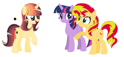 Size: 1020x468 | Tagged: safe, artist:sugarluna, sunset shimmer, twilight sparkle, twilight sparkle (alicorn), oc, alicorn, female, lesbian, magical lesbian spawn, offspring, parent:sunset shimmer, parent:twilight sparkle, parents:sunsetsparkle, shipping, simple background, sunsetsparkle, white background