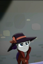 Size: 730x1080 | Tagged: safe, screencap, rarity, pony, unicorn, rarity investigates, clothes, cropped, detective, detective rarity, fedora, female, hat, mare, noir, solo, trenchcoat