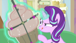 Size: 1280x720 | Tagged: safe, screencap, starlight glimmer, pony, starlight the hypnotist, spoiler:interseason shorts, kite, solo, that pony sure does love kites, tongue out
