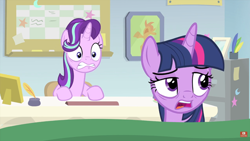 Size: 1910x1080 | Tagged: safe, screencap, starlight glimmer, twilight sparkle, twilight sparkle (alicorn), alicorn, pony, starlight the hypnotist, spoiler:interseason shorts, guidance counselor, spoiler, starlight's office, worried