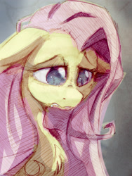 Size: 2100x2786 | Tagged: safe, artist:ruby, fluttershy, pegasus, pony, bust, floppy ears, portrait, sad, solo