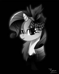 Size: 800x1000 | Tagged: safe, artist:ii-art, rarity, pony, unicorn, rarity investigates, black and white, grayscale, solo