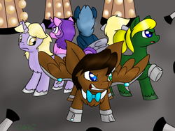 Size: 1024x768 | Tagged: safe, artist:usagi-zakura, amethyst star, derpy hooves, dinky hooves, sparkler, star hunter, oc, oc:mister clever, pegasus, pony, daleks, eleventh doctor, female, jack harkness, jenny, male, mare, stallion