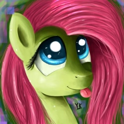 Size: 1800x1800 | Tagged: safe, artist:gusteaureeze, fluttershy, pegasus, pony, bust, portrait, solo, tongue out