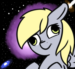 Size: 578x535 | Tagged: safe, artist:neuro, derpy hooves, pegasus, pony, female, floppy ears, mare, solo, space