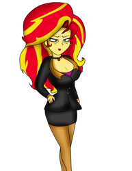 Size: 1275x1650 | Tagged: safe, alternate version, artist:odiz, sunset shimmer, equestria girls, alternate timeline, alternate universe, big hair, breasts, cleavage, evil, older