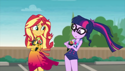 Size: 1920x1080 | Tagged: safe, screencap, sci-twi, sunset shimmer, twilight sparkle, better together, equestria girls, x marks the spot, clothes, duo, duo female, female, food, photo, sushi, swimsuit