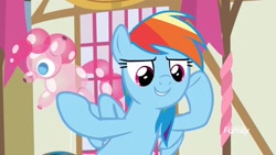 Size: 1920x1080 | Tagged: safe, derpibooru import, screencap, rainbow dash, pegasus, pony, yakity-sax, balloon, pinkie balloon, solo