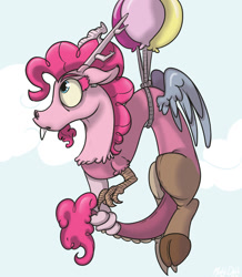 Size: 783x900 | Tagged: safe, artist:mistydash, discord, pinkie pie, earth pony, pony, balloon, cute, draconequified, fusion, pinkonequus, solo, then watch her balloons lift her up to the sky, xk-class end-of-the-world scenario