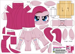 Size: 2504x1804 | Tagged: safe, artist:eljoeydesigns, pinkie pie, earth pony, pony, angry, belly button, blushing, papercraft, pinkamena diane pie