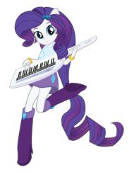 Size: 3200x4200 | Tagged: safe, artist:whiteroze30, rarity, equestria girls, player piano, rainbow rocks, absurd resolution, boots, bracelet, clothes, high heel boots, jewelry, keytar, musical instrument, playing, ponied up, pony ears, ponytail, simple background, skirt, solo, transformation, transparent background, vector, wristband