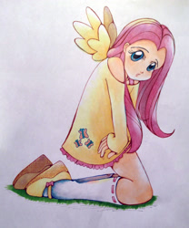 Size: 1285x1547 | Tagged: safe, artist:incarnadinexdreamer, fluttershy, human, humanized, solo, traditional art