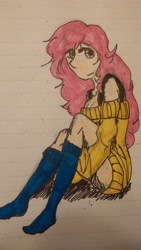 Size: 2340x4160 | Tagged: safe, artist:sugarskullmadness2, fluttershy, human, clothes, humanized, lined paper, solo, sweatershy, traditional art