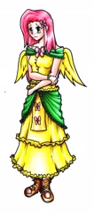 Size: 1132x2674 | Tagged: safe, artist:fives555, fluttershy, human, clothes, dress, gala dress, humanized, solo, traditional art