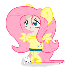 Size: 628x578 | Tagged: safe, artist:belkiscarelli, angel bunny, fluttershy, human, chibi, eared humanization, humanized, solo, tailed humanization, winged humanization