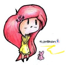 Size: 225x220 | Tagged: safe, artist:fives555, fluttershy, human, rabbit, chibi, humanized, solo, traditional art