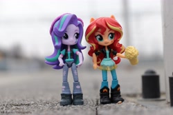 Size: 6000x4000 | Tagged: safe, artist:artofmagicpoland, starlight glimmer, sunset shimmer, equestria girls, cider, doll, equestria girls minis, toy, train station