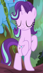 Size: 488x826 | Tagged: safe, screencap, starlight glimmer, pony, unicorn, road to friendship, bipedal, cropped, eyes closed, female, offscreen character, solo focus, vine