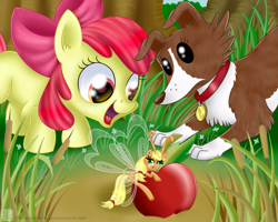 Size: 1125x900 | Tagged: safe, artist:swanlullaby, apple bloom, applejack, winona, breezie, it ain't easy being breezies, apple, applebreezie, breeziefied, species swap