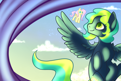 Size: 1024x683 | Tagged: safe, artist:twighat, fluttershy, oc, pegasus, pony, female, mare, pink mane, yellow coat