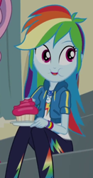 Size: 296x565 | Tagged: safe, derpibooru import, screencap, rainbow dash, better together, equestria girls, happily ever after party, happily ever after party: applejack, cropped, cupcake, cute, dashabetes, eating, food, geode of super speed, magical geodes, puffy cheeks, solo