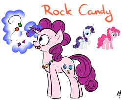 Size: 1203x987 | Tagged: safe, artist:milchik, pinkie pie, rarity, oc, oc:rock candy, earth pony, pony, fusion