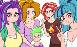 Size: 4880x2965 | Tagged: safe, artist:franschesco, adagio dazzle, aria blaze, sonata dusk, spike, sunset shimmer, human, equestria girls, group photo, humanized, selfie, spikelove, the dazzlings