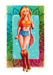 Size: 2480x3507 | Tagged: safe, artist:minamikoboyasy, applejack, human, belly button, front knot midriff, humanized, midriff, solo