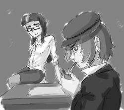 Size: 877x775 | Tagged: safe, artist:7nights, derpibooru import, twilight sparkle, human, glasses, humanized, monochrome