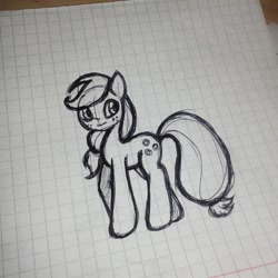 Size: 480x480 | Tagged: safe, artist:jejku06, applejack, earth pony, pony, drawing, graph paper, monochrome, solo, traditional art