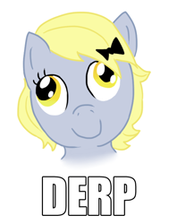 Size: 500x660 | Tagged: safe, derpy hooves, pegasus, pony, alternate hairstyle, bow, derp, derpina, female, image macro, mare, meme, pun, rage face, ribbon, simple background, smiling, solo, white background