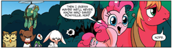 Size: 1284x360 | Tagged: safe, idw, angel bunny, big macintosh, gummy, owlowiscious, pinkie pie, tank, winona, earth pony, pony, spoiler:comic, spoiler:comic23, deadpan, deadpan expression, facepaw, male, stallion